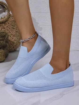 Women's EU Size Knitted Mesh Breathable Ultra-Light Sole Lightweight Running/Work/Casual Commuting Sneakers, Blue/Pink/Grey/Beige, Casual Sports Shoes, Large Size, 2025 Spring/Summer New Versatile Outdoor Wear