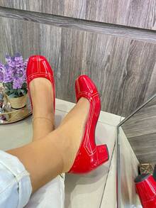 Women's Comfortable Low Heel Pumps. - 紅色 - 查看 5