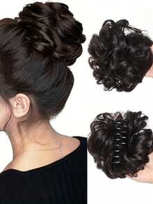 Stufenklammer für verwuschelte Dutt Haarverlängerungen für Frauen, verwuschelte wellige lockige Haardutts, Hochsteckfrisuren Haarverlängerungen mit Synthetikhaaren Dutt Zopf Verlängerung (Dunkelbraun)