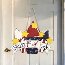 4th Of July Welcome Sign Firework/Bell/Truck Print Wooden Sign Memorial Day Door Hanger With Lanyard - Colorful - View 4