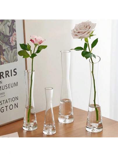 Transparent Glass Flat Mouth Slanted Mouth Hydroponic Mini Flower Bottle Home Hotel Banquet Decoration Single Vase Flower Planter Home Decor Room Decor Flower Vase Glass Vase