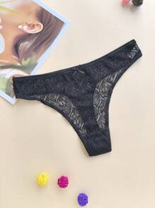 5pcs/Pack Plus Size Women's Soft Lace Thong Panties, Sexy Seamless Underwear