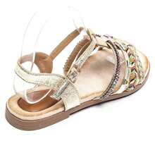 Sandales Plates Bohèmes à Brides Fantaisie Multicolores Et Strass - Gold - View 6