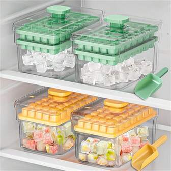 Interesting Homemade Small Ice Cube Mold Set, With Storage Box And Ice Spoon, 68 Compartments, Double-Layer Design, Easy To Demold, Plastic, Essential For Families Ice Cube Tray Ice Maker