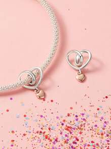 WOSTU 1pc 925 Sterling Silver Cute Heart Tassel Pendant Mother's Day Gifts Rose Golden Heart Design Charm Bead Fit DIY Original Bracelets And Necklaces For Women Fine Jewelry Accessories Mother's Day Gifts