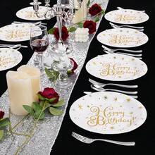 Happy Birthday Paper Plates 10/20/30 Pack Party Supplies 7inch White Gold Party Dessert Plates Round Plates For New Year Birthday BabyShowers Wedding Party Decorations - Multicolor - View 3