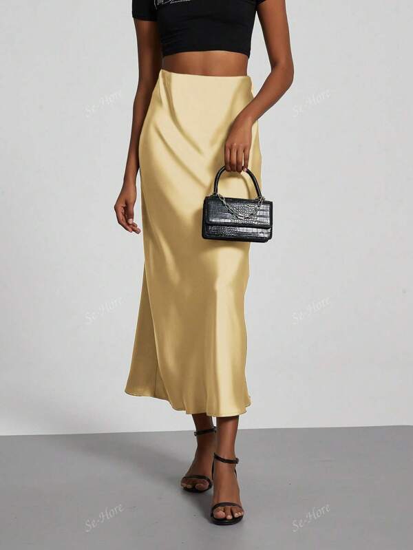 Women's Satin Textured Elastic Waist Maxi Skirt, Fashion