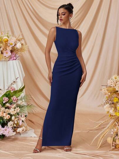 ADYCE Women's V-Neck Side Slit Fitted Formal Dress, Suitable For Balls, Parties, Cocktail Parties, Graduations, Galas, Wedding Guests And Other Occasions
