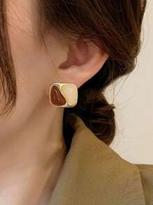 3 Pairs Vintage Amber-Color Resin Alloy Ear Studs, Suitable For Women's Daily Wear Jewelry, Christmas Gift, Holiday Gift, Singles Party Gift