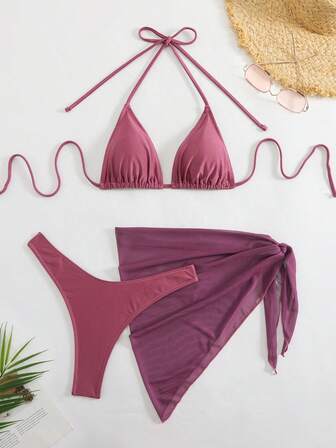 3 st Fashion Sexig Mesh Kjol Bikini Set, för sommaren