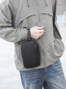 New Men's Small Square Bag, Vintage Minimalist Storage Bag, Casual Travel Multi-Function Large Capacity Phone Pouch Men Essentials - Black - View 2