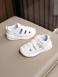 Toddler Kids Summer Closed Toe Sandals Beach Shoes, New Fashion Unisex Boys Girls Canvas Hook-And-Loop Hollow Out Shoes - Beige - View 3