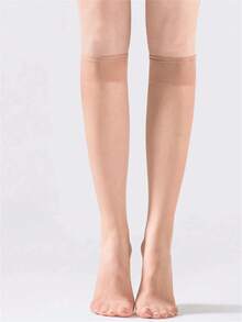 6pairs Women's 15D Nude Nude Seamless Nylon Stockings, Sexy Sheer Knee-High Socks