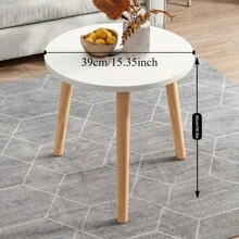 Semplice tavolino da comodino in legno rotondo con cornice in legno massiccio, mobile da piccoli spazi come tavolo da caffè laterale, per reception, ufficio, soggiorno, camera da letto