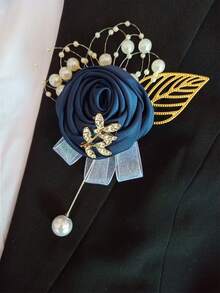 1 Stück unisex marineblauer Rose & Perle Strass Brosche, himmlische Dekoration für Hochzeit, Brautjungfernparty, täglichen Gebrauch