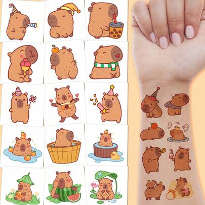 5/10/20/30/40/60pcs/Set Cute Capybara Temporary Tattoo Stickers, Capybara Tattoo Stickers, Birthday Gift DIY Stickers, Animal Party Supplies, Party Decorations Stickers, [Random Mixed 20pcs/Set, One Size]