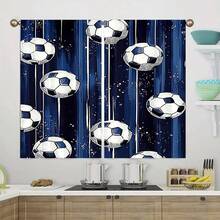 2pcs Modern Football Printed Semi-Sheer Curtains, Affordable Material, Rod Pocket Polyester Curtains, Suitable For Bedroom, Office, Living Room - Machine Washable, Easy Installation, Durable Home Decor, 90-100gsm Knitted Woven - Multicolor - View 6