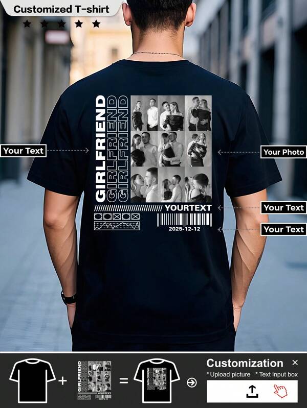 Camiseta Personalizada Personalizada, Camiseta Esportiva Masculina, Respirável, Presente de Natal, - Adicione Fotos (Namorada, Esposa) Para Criar Sua Própria Camiseta Impressa Personalizada,Elegante,Moda,Hipster,Casual,Minimalista Chique,Personalizada,Personalizada,Personalizada,Única,Fantasias de Cara,Guarda-roupa Cápsula,Estilo Básico/Urbano Masculino,Presentes Ideais Para Ele,Namorado,Família,Amigos,Para Aniversários,Para Férias/Feriados,Para Escola/Competição,Para Esportes/Alpinismo