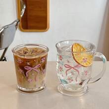 Original French Rose Glass, Bow Knot, Broken Flower, Cold Extract Cup, Couple Milk Cup, Coffee Breakfast Cup, Holiday Party, Birthday Party, Halloween, Christmas, Easter, Mother's Day, Teacher's Day, Holiday Gift, Perfect Gift For Family, Friends, Sisters, Relatives And Teachers
