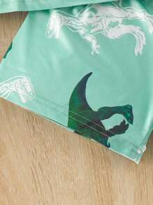 2 pièces Ensemble de pyjama d'été pour tout-petits garçons, t-shirt à col rond et short imprimés dinosaures, mignons et frais