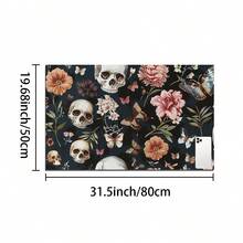 1件万圣节装饰家居装饰，花卉骷髅蝴蝶印花厨房浴室吸水垫，条纹格子设计，水龙头防溅罩和排水垫