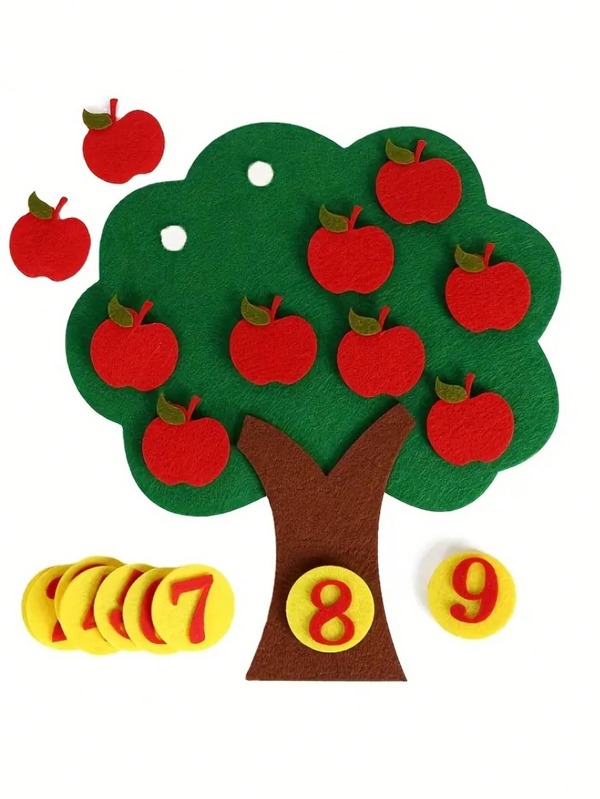 Removable Plush Apple Set Learning Addition & Subtraction Game With Portable & Party Interaction 2 In 1, Counting & Teaching Busy Board, Children Party Gift