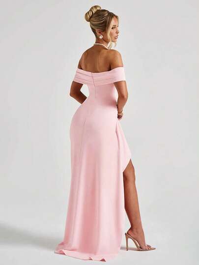 Sexy Off Shoulder Slit Elegant Fitted Dress, Wedding Extra Long Formal Gown, Bridesmaid Dress, Christmas Party Dress, Cocktail Formal Dress Spring
