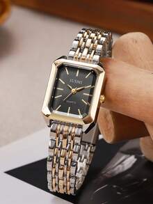 1pc Women's Fashion Petite Bar Scale Small Dial Square Steel Band Retro Quartz Wrist Watch, Suitable For Daily Wear, Birthday, Mother's Day, Easter Gift - Black - View 18