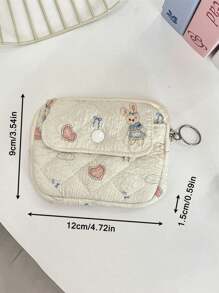 1pc Kawaii Quilted Flower Print Coin Purse With Bunny/Bowknot/Little Bear Pattern,Multifunctional Card Holder, Ins Style Korean Coin Purse Digital Bag Storage Bag.Portable And Stylish-Makeup Bag Portable Travel Toiletry Bag