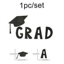 مجموعة ديكور لحفل التخرج 2025، قبعة سوداء وحروف مصنوعة من الشعر الاصطناعي للديكور على خلفية الحائط - الأسود - مشاهدة 9