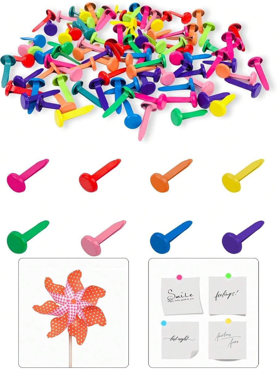 100 PCS Brass Paper Fasteners Metal Brass Fasteners, Mini Brads For Paper Crafts DIY Pins For Crafts (Multicolor)