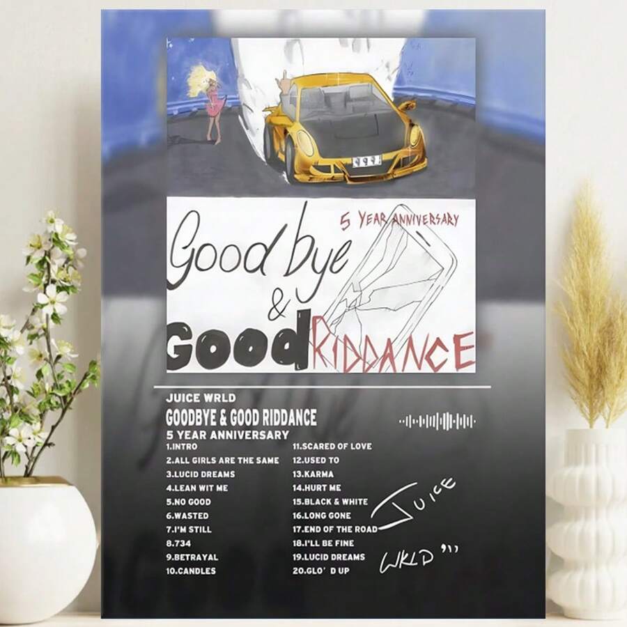 Framed JuiceWRLD Canvas Wall Art Goodbye And Good Riddance 5 Year Anniversary Special Edition Rap Album Cover Poster, Exclusive Music Prints For Bedroom Game Room Living Room Bar Studio - Framed - View 1