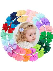 20/40pcs Kids Cute Handmade Grosgrain Ribbon Bowknot Hair Clips, Girls Daily Hair Accessories, Affordable - Multicolor - View 1