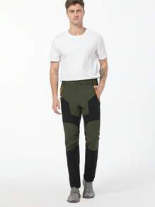 Pantalones de deporte para hombre de exterior, con bloqueo de color, elásticos y de secado rápido, de tela fina, resistente al agua y transpirable, para senderismo y correr