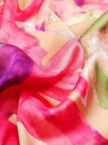 1 件女士花卉印花仿丝围巾，百搭披肩，适合海滩、防晒、空调、时尚配饰 - 玫紅色 - 查看 3