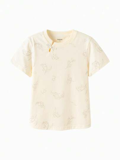 Balabala Girls' Embroidered Short-Sleeve Tee, Elegant Traditional Style