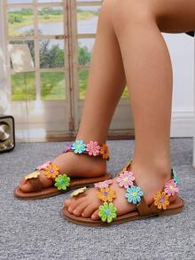 Children's Sandals 2025 Summer New Fashion All-In-One Round Toe Sunflower Comfortable Flat Slip-On Beach Sandals Outside The Home