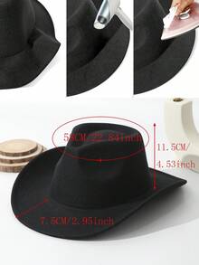 1pc Unisex Solid Boho Cowgirl Hat Cowboy Hat Wide Brim Handmade Plain Fedora Hat Jazz Panama Hat Soft Felt Hat Western Suitable For Daily Use - màu đen - Xem 4