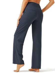 Yoga Pants Women Wide Leg Work Dress Pants High Waist Stretch Loose Casual Sweatpants With Pockets - màu xám sắt - Xem 2