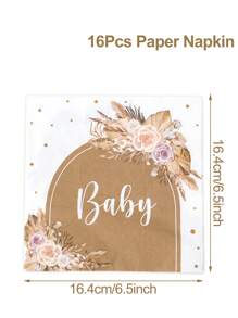 Juego desechable de vajilla de papel con decoración floral para fiesta de ducha para chicas, que incluye: 8 platos de papel de 7 y 9 pulgadas, 8 vasos de papel, 16 servilletas marrones. Suministros decorativos para fiesta de cumpleaños, revelación de género, ducha nupcial u otras celebraciones en el hogar.