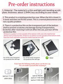 1 Piece, Pink Floral Pattern Double-Sided Printing Tablet Rotating Protective Case, Transparent Acrylic Back Cover, Suitable For Ipad 10/9/11th 2025, Supports Automatic Wake/Sleep, Multi-Angle Support Method, With Pen Tray, Essential Protective Case Accessory For Office And Study, Non-Magnetic Protective Case