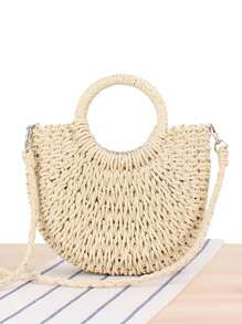 1pc Half-Moon Out Handbag,Simple Style Ins, Half-Circle Straw Bag, Beach Hand-Woven Bag,Fashionable Beach Vacation Straw Woven Bag,Holiday Women's Bag,Vacation Bag For Summer, Perfect For Beach Vacation, Travel, Shopping, And Vacation Essentials
