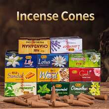 Caja de 20 conos de incienso premium, disfruta de los aromas de la India con 20 conos de incienso - Jazmín, salvia blanca, limón, palo santo, sándalo, lavanda y talla grande - Perfecto para yoga, meditación, aromaterapia y decoración del hogar, accesorios para quemadores de incienso - Múltiples aromas - Ver 1