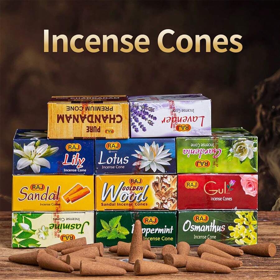 Caja de 20 conos de incienso premium, disfruta de los aromas de la India con 20 conos de incienso - Jazmín, salvia blanca, limón, palo santo, sándalo, lavanda y talla grande - Perfecto para yoga, meditación, aromaterapia y decoración del hogar, accesorios para quemadores de incienso - Múltiples aromas - Ver 1