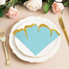 20pcs/40pcs/100pcs Blue Floral Scalloped Paper Napkins With Golden Foil Edges Flower Petal Luncheon Napkins Cocktail Napkins Dinner Napkins For Birthday Wedding Bridal Shower Gender Reveal Tea Party & More Events