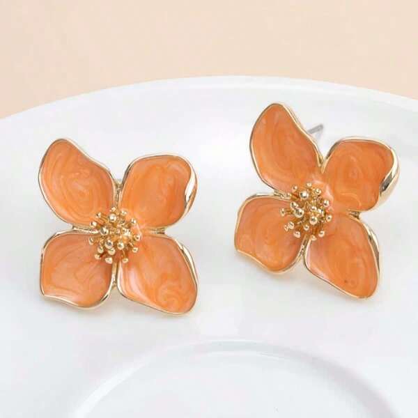 زوج من أقراط الأزهار ذات الأربع أوراق بقطرة زيتية ملونة للنساء، بسيطة ومتعددة الاستخدامات، مناسبة للارتداء اليومي، هدية لطيفة للعطلات