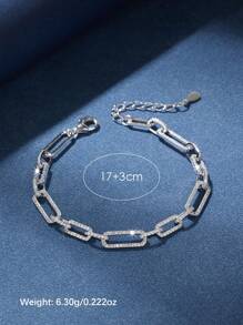 SYMFNY 1pc S925 Sterling Silver Elegant Chain Type Geometric Bracelet With Cubic Zirconia, Suitable For Daily Wear Of Women