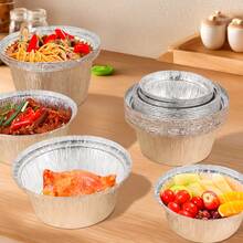 20pcs Silver Round Aluminum Foil Containers, Food Storage Baking Pans For Cooking, Heating, Storage, Outdoor Food Prep