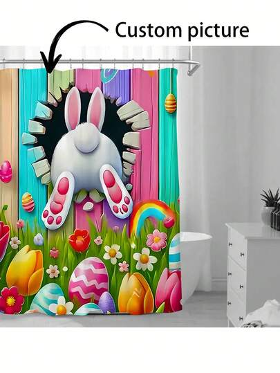 1pc Customized Flannel Shower Curtain, Custom Background, Custom Wedding Shower Curtain, Personalized Image, Customized Image, Extra Thick & Super Soft, All Season, Family & Friend Image, Gift For Friends And Family Bathroom Decor Fall Decor Bathroom Accessories Back To School