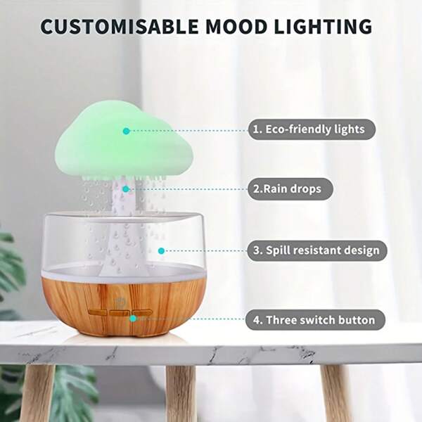 1 PC Rain Cloud Humidifier, Rain Cloud Night Light, with 7 colors of LED lights/humidifier, quiet water droplet sound, bedroom rest sound effect
